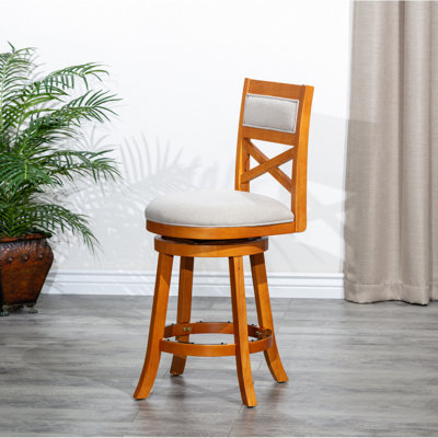 24" Counter Height Stool With Cozy Beige Fabric Seat Lining - Comfortable Interior Swivel Comfy Quality Craftsmanship