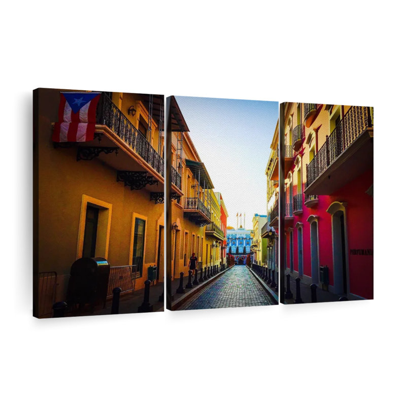 Portoricain, rue sur toile, ensemble de 3 pièces, H 48 po x l 74 po x P 1,25 po