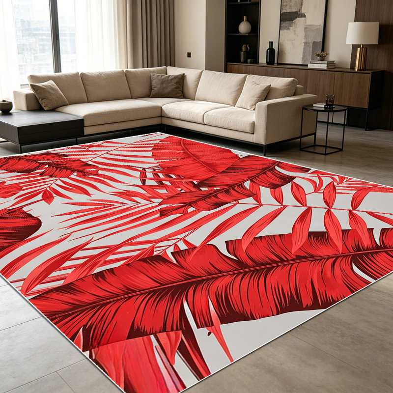 1PC Red Tropical Palm Leaf Botanical area rugs for Living Room, Soft and Comfortable, Suitable for all seasons, easy-to-maintain, machine washable Indoor floor mat, Under Table Farmhouse suitable for living room, dining room, bedroom, kitchen,