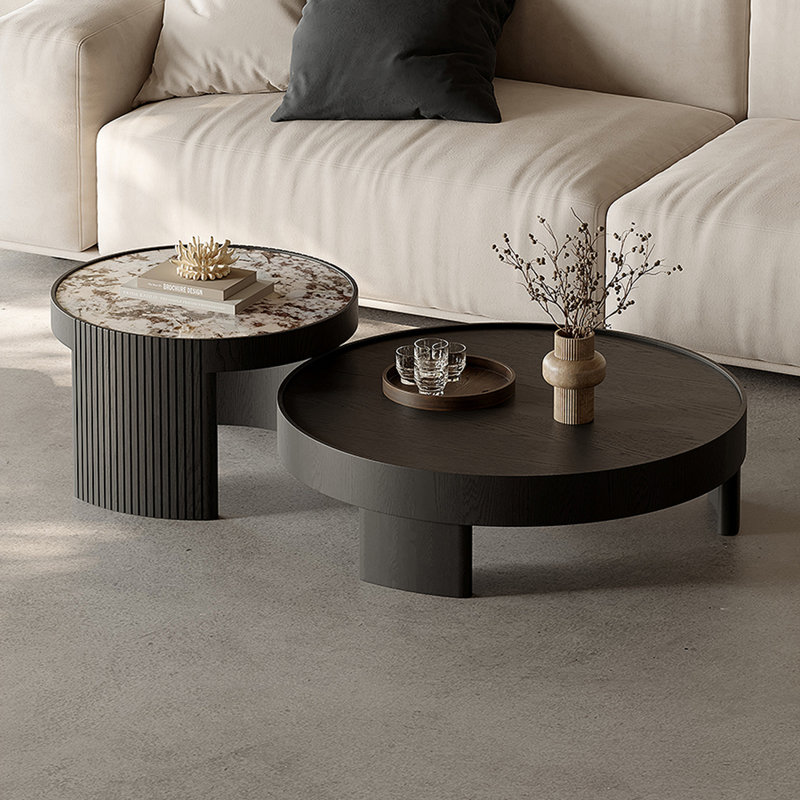 Modern Style Round Wood Coffee Table Set