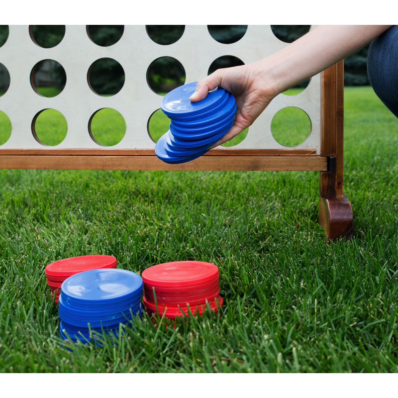 Giant Wooden 4-In-A-Row Game with Red and Blue Coins
