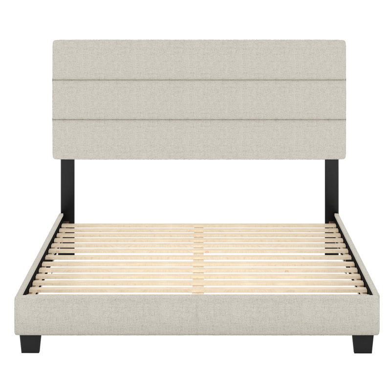 Sicily Full Upholstered Linen Platform Bed with Tufted Headboard