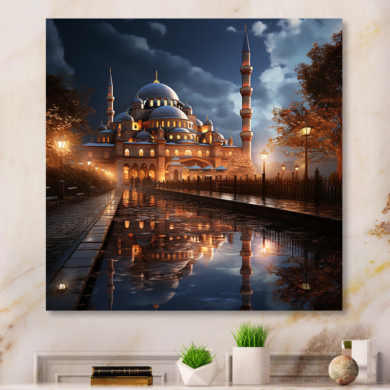 Art mural en métal clair de lune, mosquée bleue, Turquie, H 36 po x l 36 po