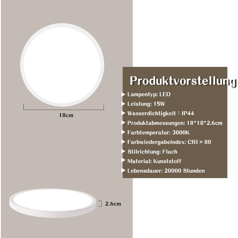 LED Semi Flush Mount, White, 3000 Kelvins