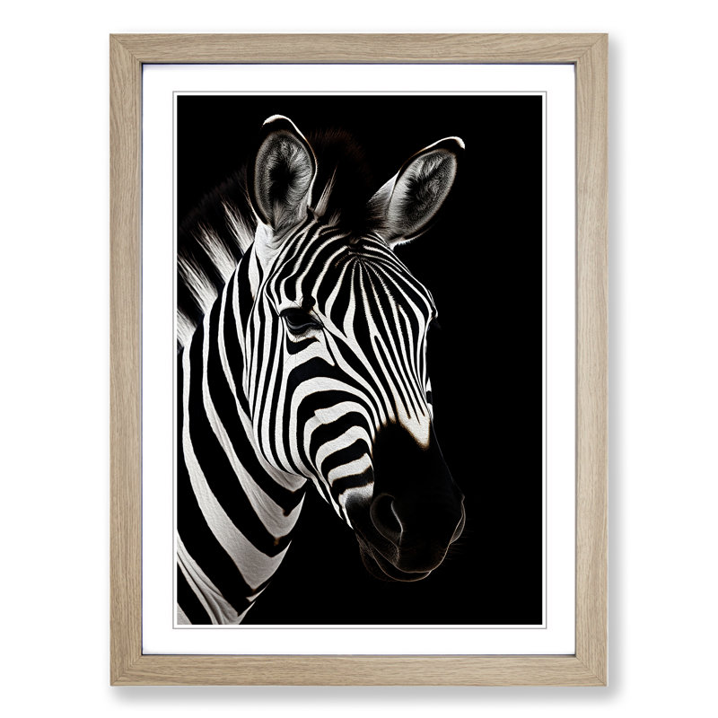 Zebra Minimalism - Single Picture Frame Print on Wood, 46cm H x 34cm W x 2cm D, Oak