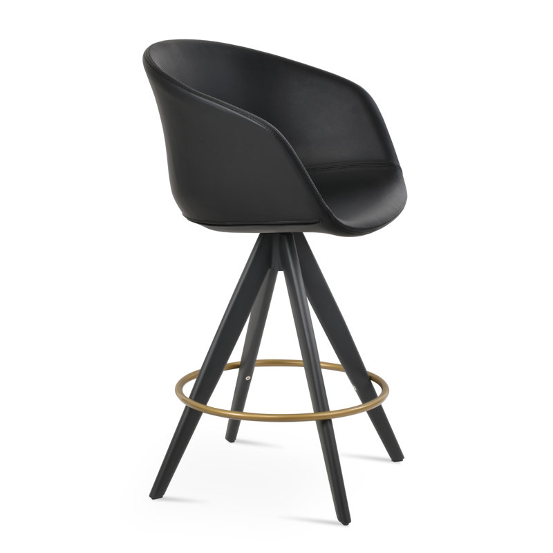 Tabouret de bar Tribeca Pyramid, Noir, Tabouret de comptoir (siège d'une hauteur de 27 p, Similicuir noir