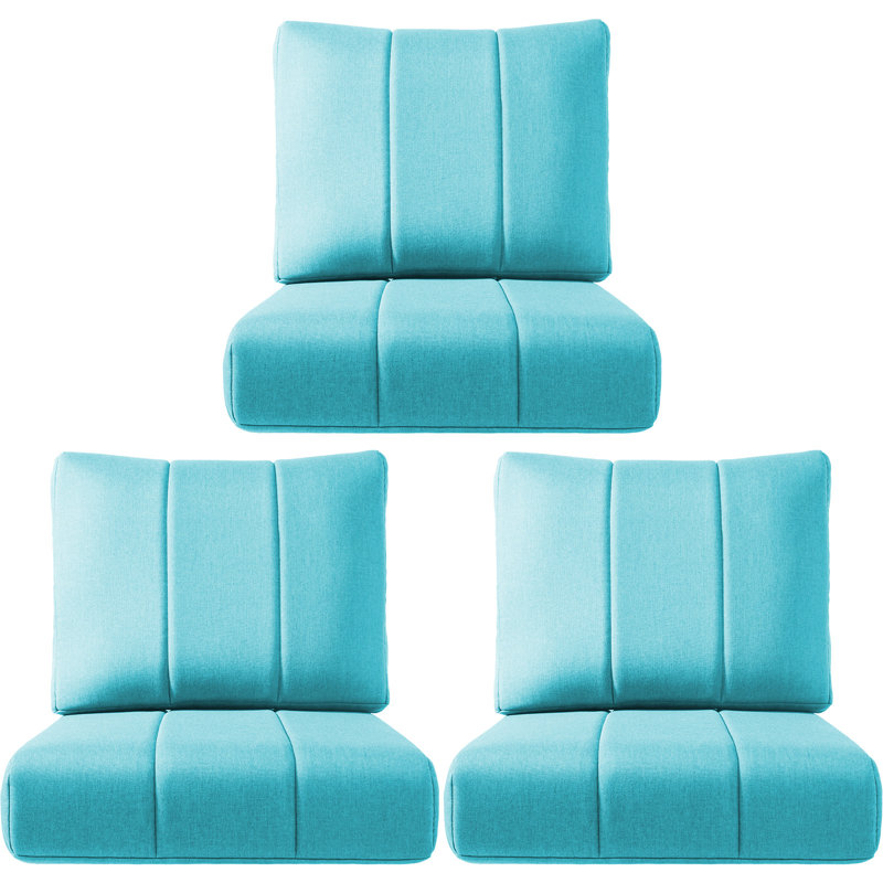 Forbell Outdoor Patio 6" Thick Seat & Back Furniture Cushion Set With Removable Cover, Light Blue, 3