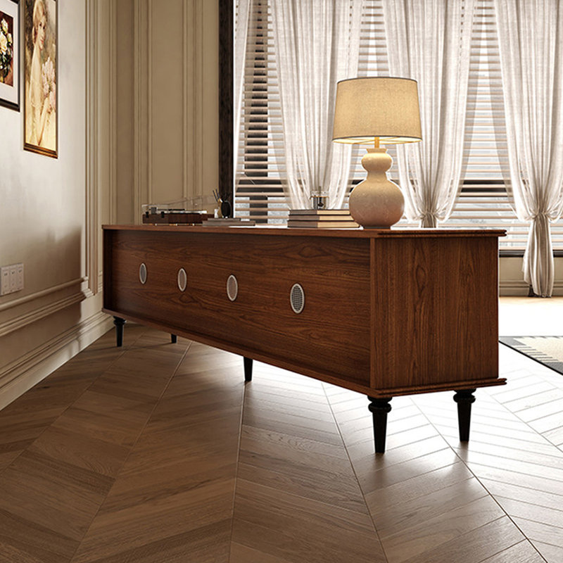 Retro Nut-Brown Solid Wood TV Stands, 70.87, Noir