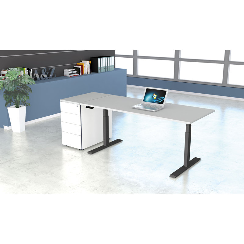 Move Adjustable Height Steel Standing Desk, 127cm H x 160cm W x 80cm D, Anthracite, Light Grey