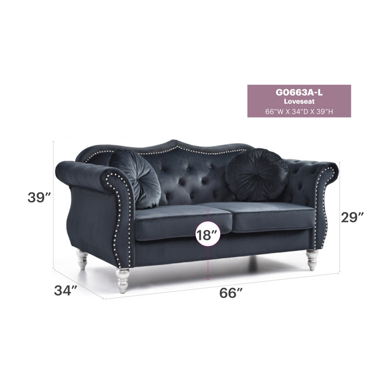 Clouser 67'' Velvet Loveseat, Black