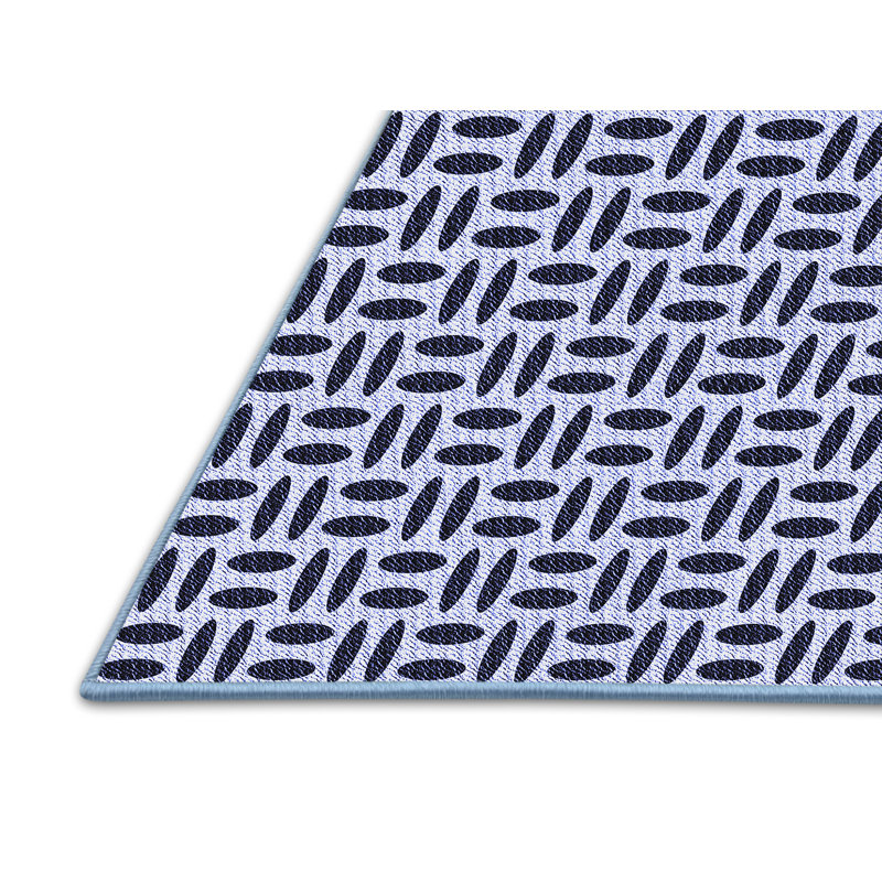 Tapis bleu en laine à motif géométrique Leong, Rectangle 7 pi x 9 pi