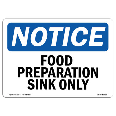 Food Preparation Sink Only Plastic Sign 14" X 10"