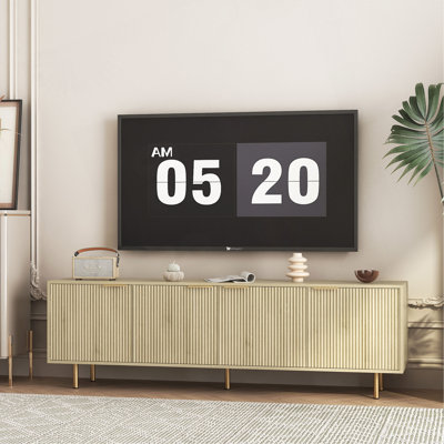 Meuble télé en bois cannelé de 68 po, meuble télé avec portes de rangement et meuble télé