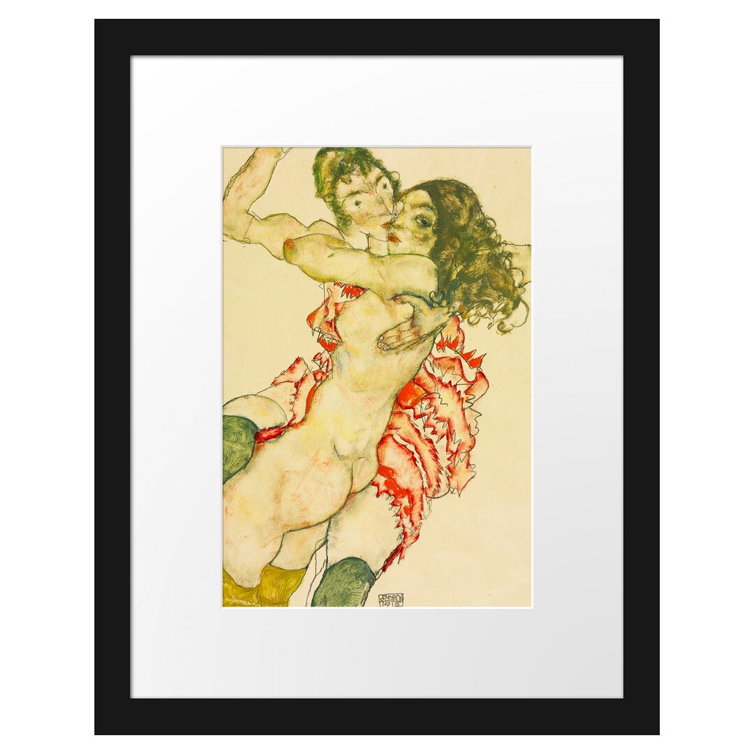 Gerahmtes Poster Two Women Embracing Each Other von Egon Schiele