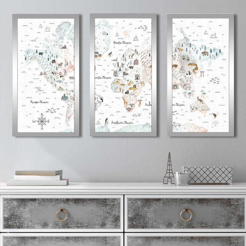 " World Traveler I " by Laura Marshall 3 - Pieces, 25.5" H x 40.5" W x 1" D