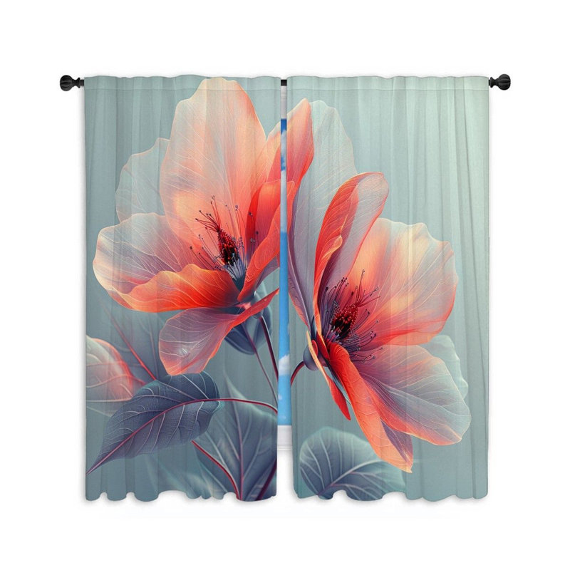 Rideaux à motif de fleurs et délicats motifs de fleurs - 2 panneaux, L 40 po x L 63 po