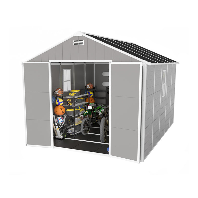 Campcraft 8*10Ft Resin Storage Shed, High Quality Pp Material, Strong Structure, Waterproof, Rust And UV Proof, Large Storage Space, 12Mm Thick Pp Board, HD Window Lighting