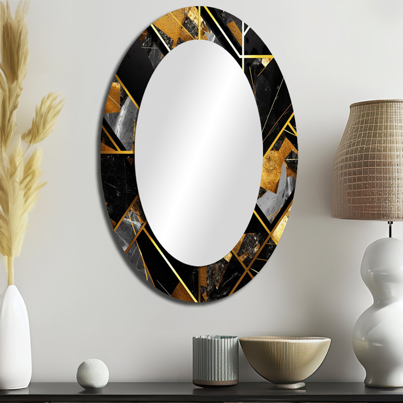 Marbre granit agate avec touches dorées - miroir mural géométrique, art décoratif imprimé, 36 po x 24 po, Ovale