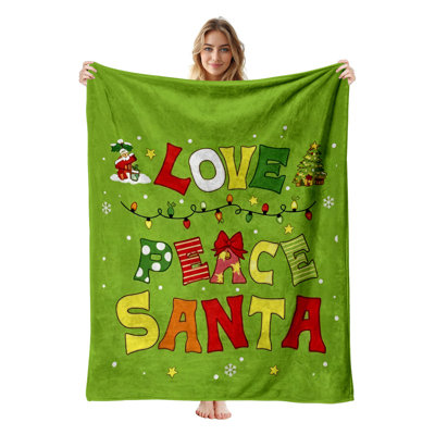 JYK Christmas Flannel Fleece Throw Blanket, Lightweight, Breathable, Soft Cozy Warm Plush Microfiber, 40"x50",  Love Peace Santa