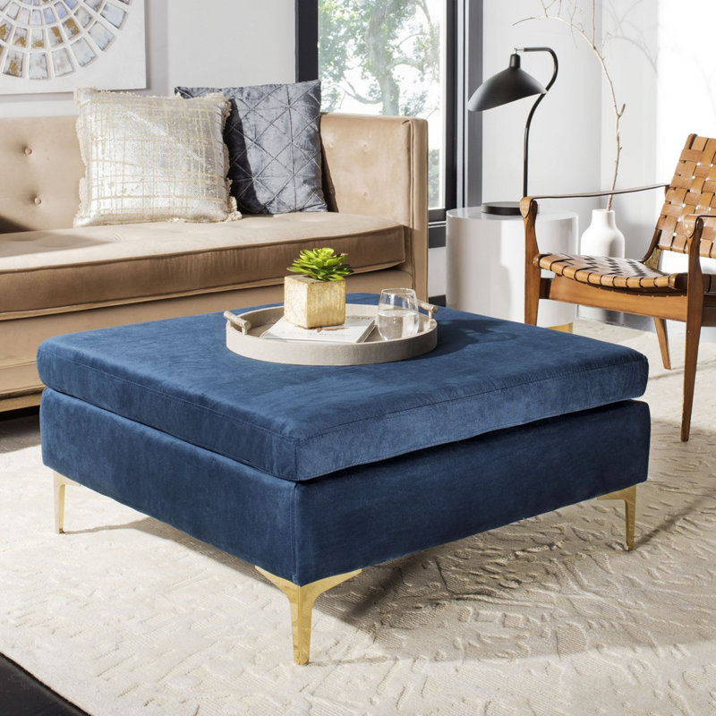 Velvet Ottoman, Navy Blue Velvet