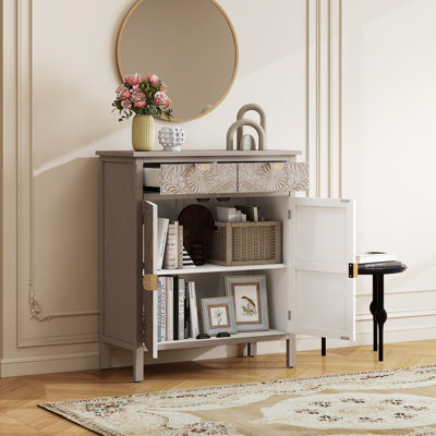 Armoire décorative sculptée à la main, armoire de rangement en bois avec tiroir et portes