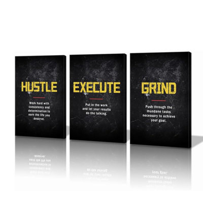 Motivation Wall Art - Grind Hustle Execute Inspirational Wall Art