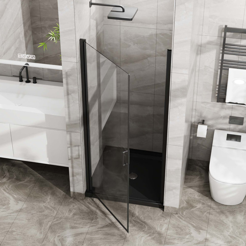 Porte de douche pivotante, porte de douche en verre trempé épais de 1/4 po au fini chromé, conception sans cadre