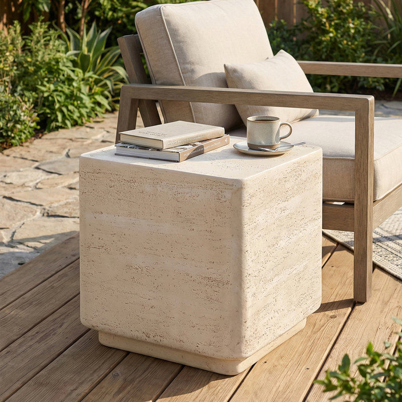 Table de bout d'extérieur Daphne MGO, fini travertin beige, ensemble de 1