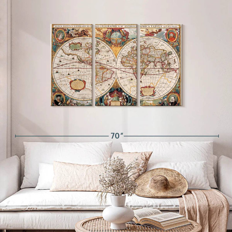 Aliaz Ornate Antique Map, 28" H x 45" W