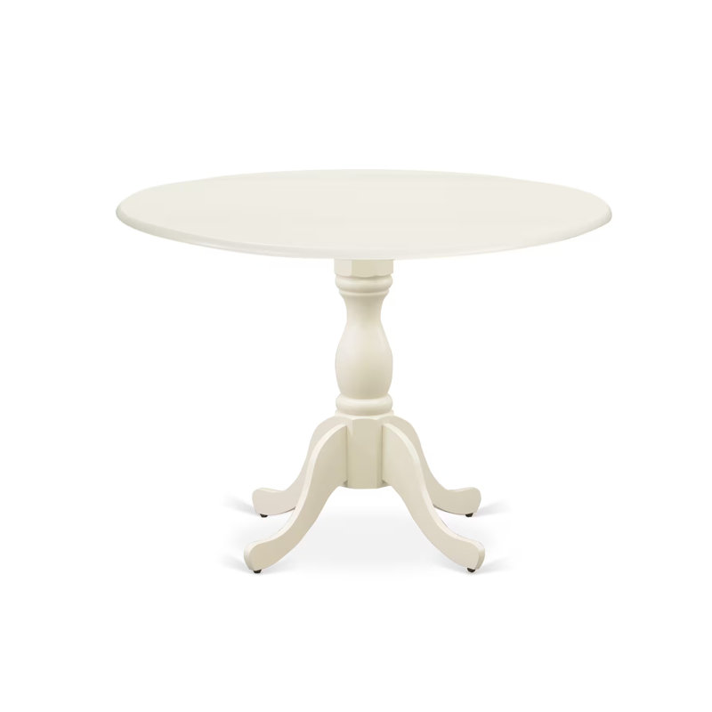 3 Piece Kitchen Table Set for Small Spaces Contains a Round Dining Room Table with Dropleaf and 2 Linen Fabric Chairs, Linen White