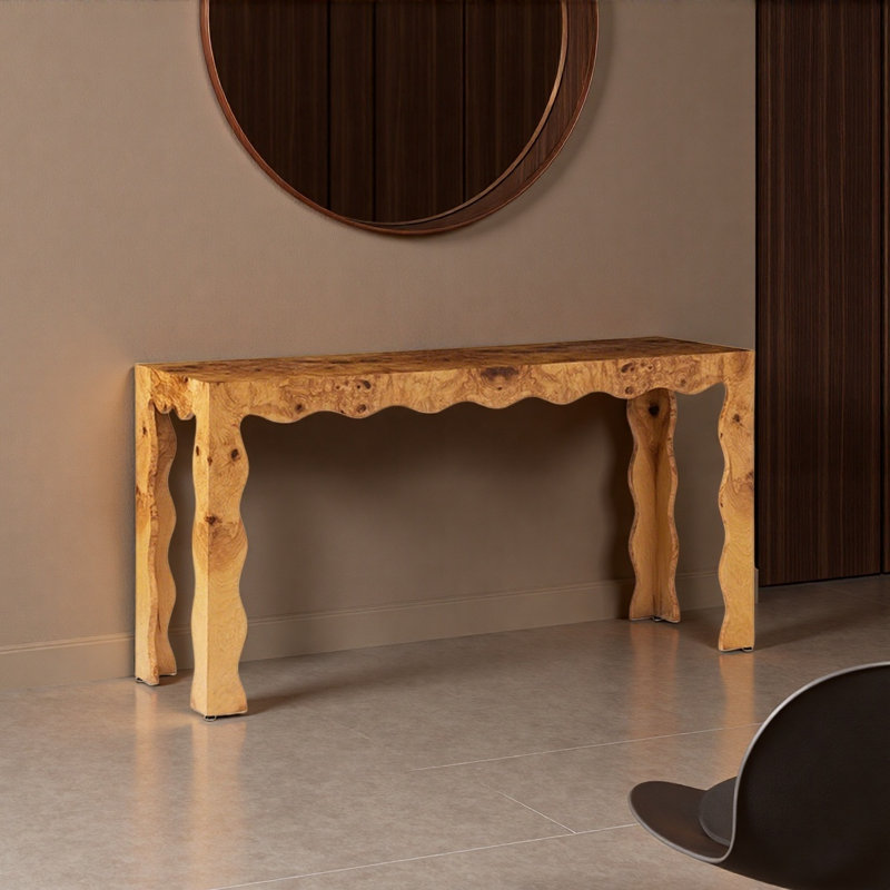 Medieval-style wooden rectangular console table, 30.7" H x 62.9" W x 15.7" D
