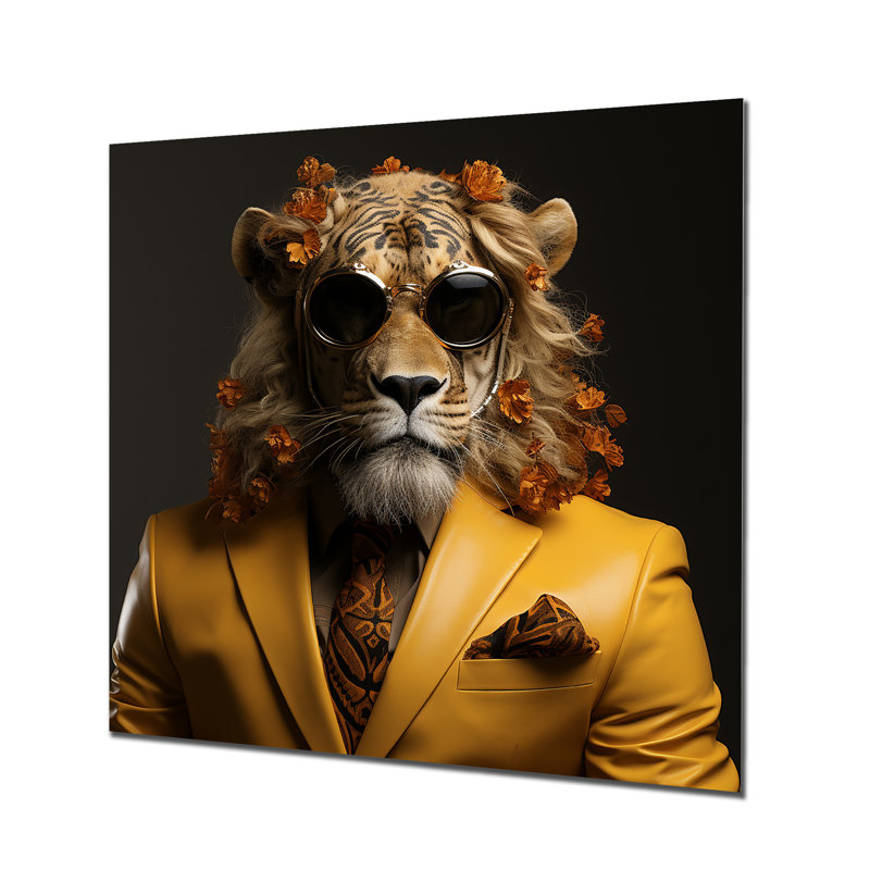 Lion en costume à la mode - Lion, art mural en métal, H 36 po x l 36 po x P 1,5 po