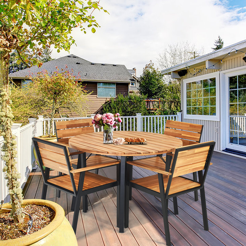 Blanchet 4 - Person Acacia Patio Dining Set with Round Table