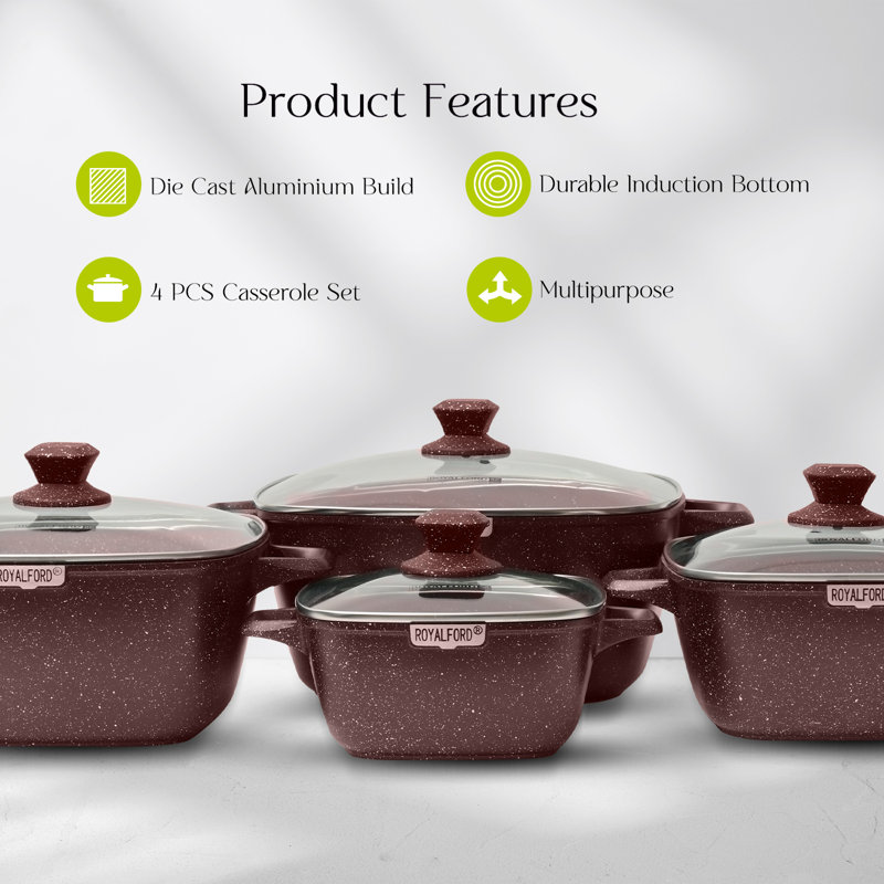 4 - Piece Non-Stick Aluminum Cookware Set, Red