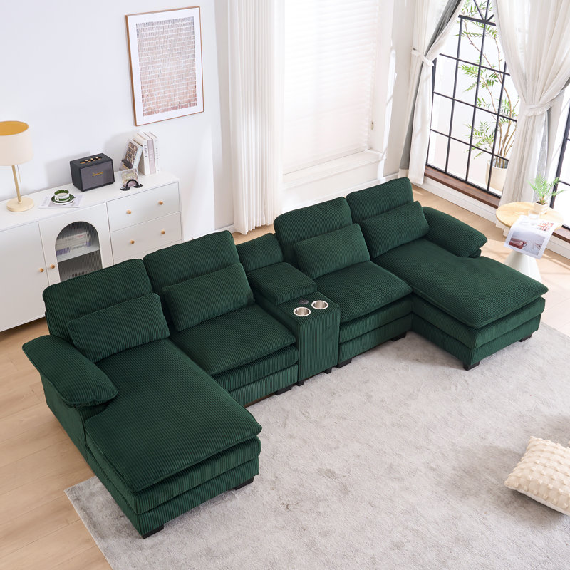 124'' U-shaped Sectional Sofa, 4-Seater Modular Sofa With Storage, Living Room Cloud Couch Sleeper Sofa Sectional With Chaise,With Console And USB 