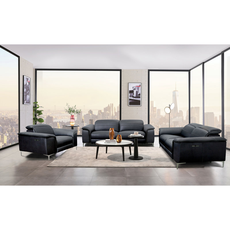 Ensemble de canapé inclinable électrique Chelita, Noir, 2 canapés, 1 fauteuil