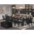 14 Pieces Extendable Dining Set Includes 1 Rectangle Xtenczar Table, 1 Coffee Table, 12 Polyester Fabric Stackable Dining Chairs - (Finish Option)-1204595879-1204595876