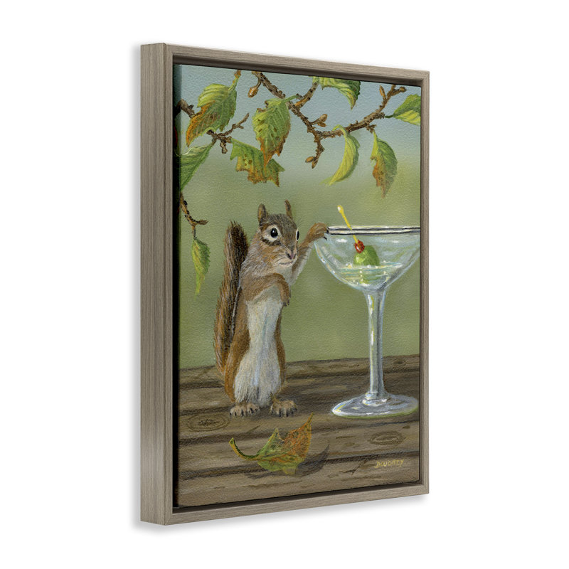  «Happy Hour Chipmunk», art mural sur toile par Terry Doughty, H 21 po x l 17 po, Cadre flottant orme Montalcino