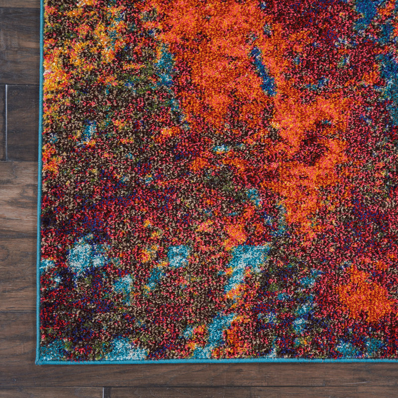 Velva Abstract Blue/Red Area Rug, Rectangle 6'7" x 9'7"