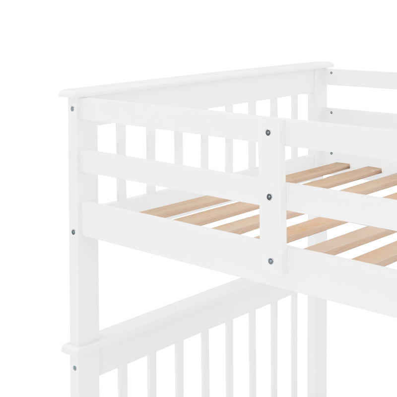 Lit superposé simple au-dessus de simple avec rangement et garde-corps pour escalier pour chambre à coucher, dortoir, couleur blanche (ancien SKU: LT000109AAK)