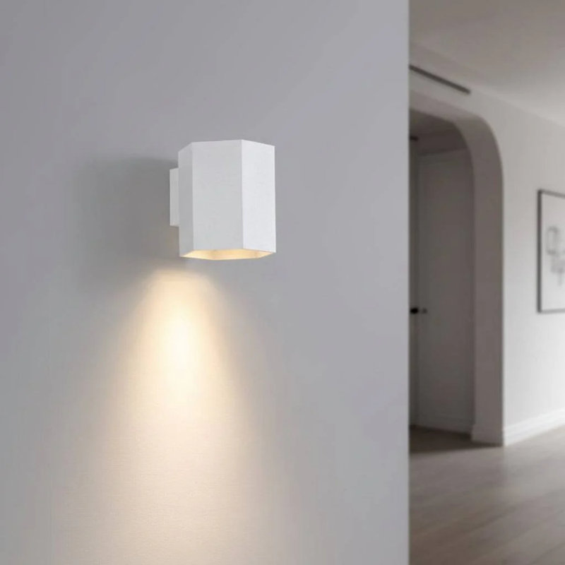 UltraBeam White Hexagonal Indoor LED Wall Light 5 Watt GU10 LED 400 Lumen Height 120mm