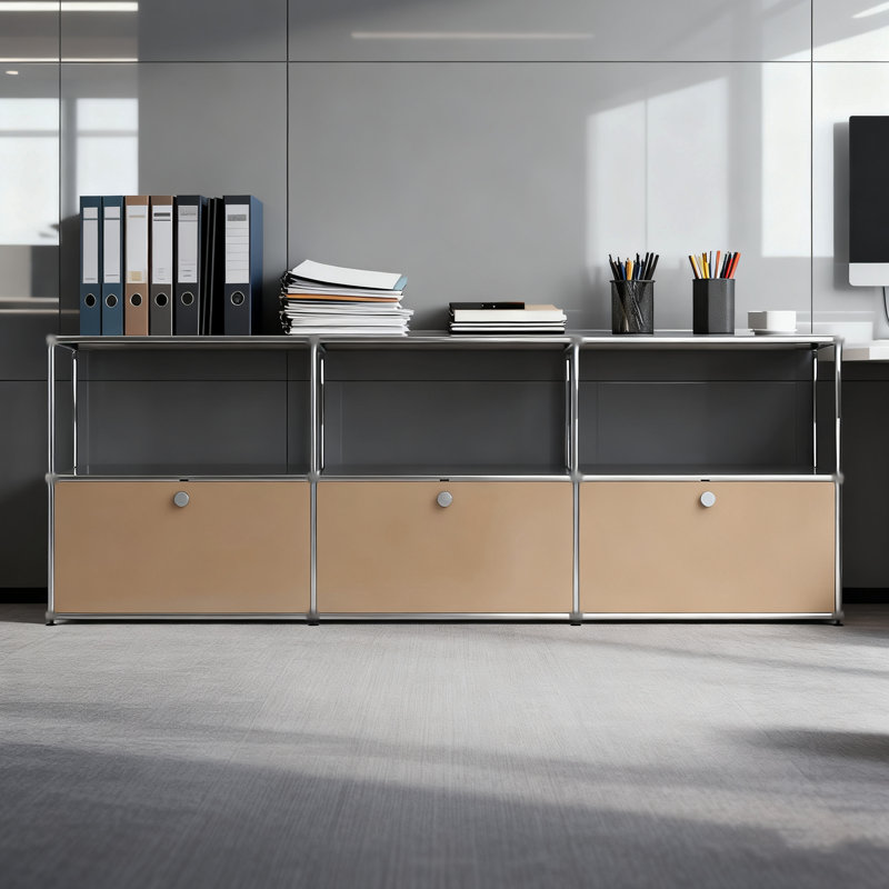 Modular Metal Office Storage Cabinet With Adjustable Shelves, Brown