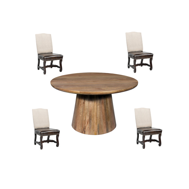 5-Piece Solid Wood Dining Set, Natural