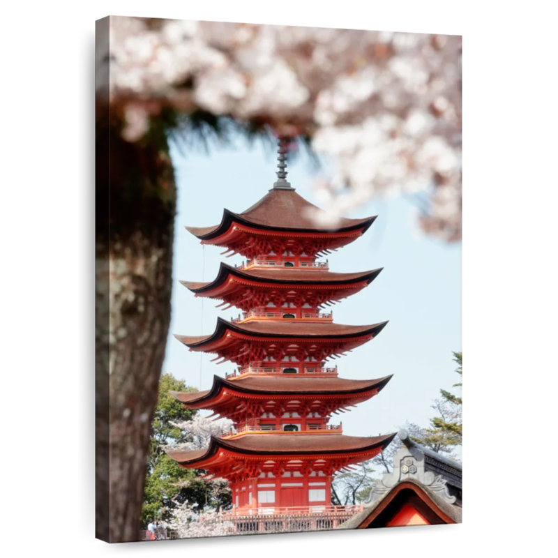 Aime Miyajima Pagoda With Sakura, 48" H x 32" W