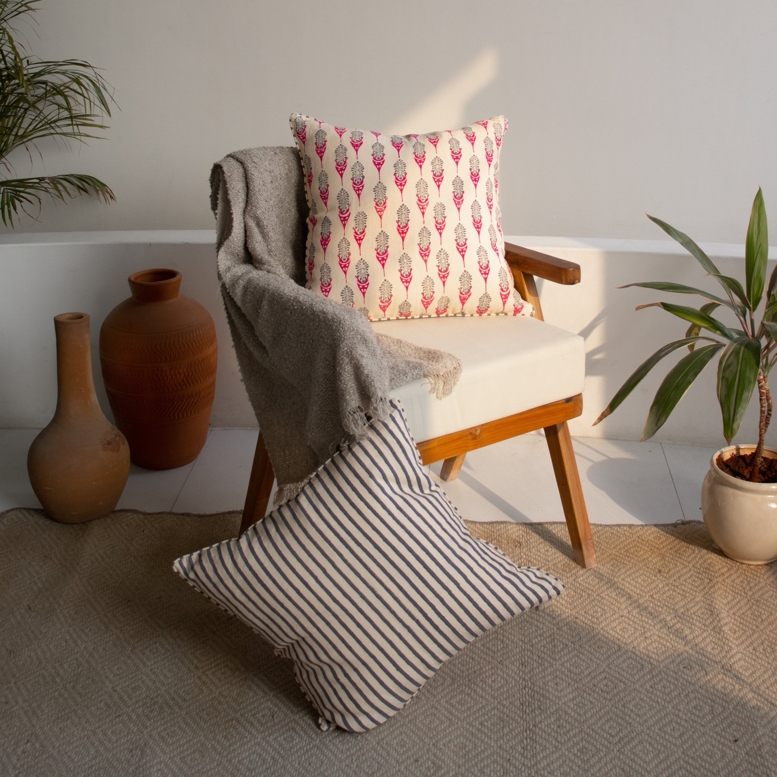 Linen Pillow Cover, Square 20", Pink/Beige Floral