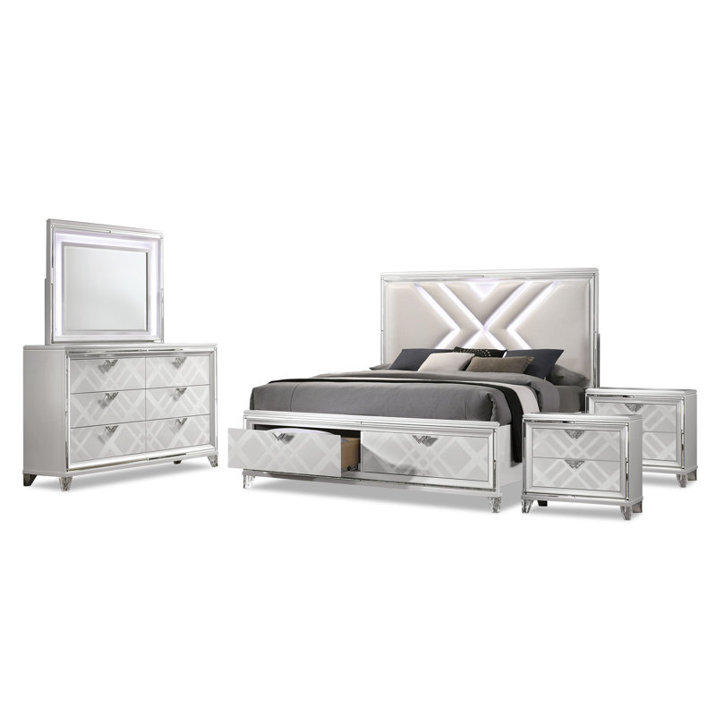 Ensemble de chambre avec lit plateforme 5 pièces Waldrup, Très grand californien, Blanc