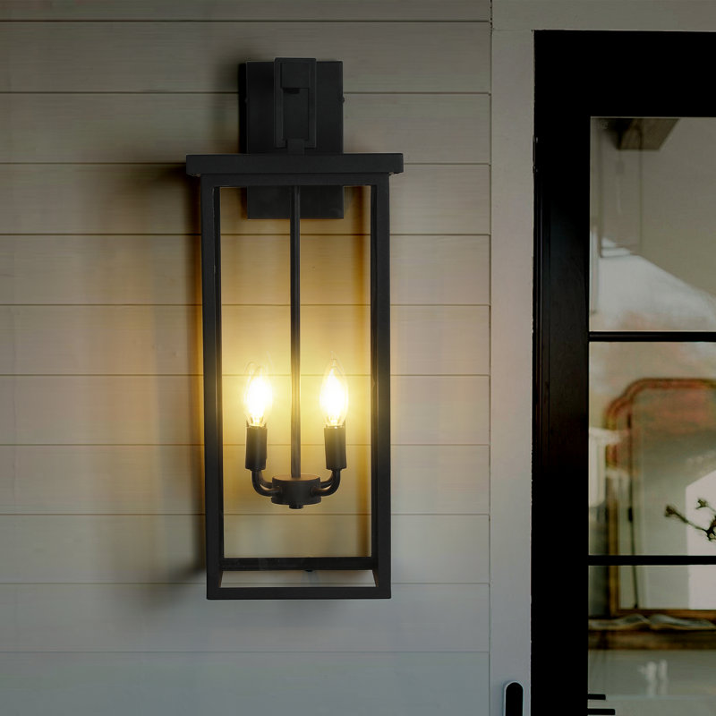 4-Light Black Outdoor Wall Lantern Sconce With Clear Glass, 25.6'' H X 9.8'' W X 11.2'' D