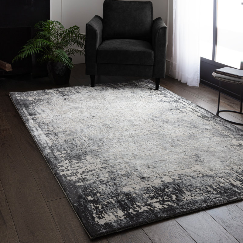 Abrienne Soft Shiny Border Black/Grey Rug, Rectangle 240 x 340cm