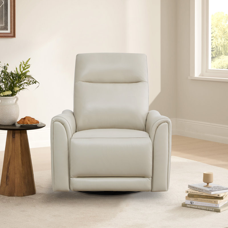 Fauteuil inclinable électrique pivotant en cuir véritable avec poche et port USB, Cuir fleur gris clair