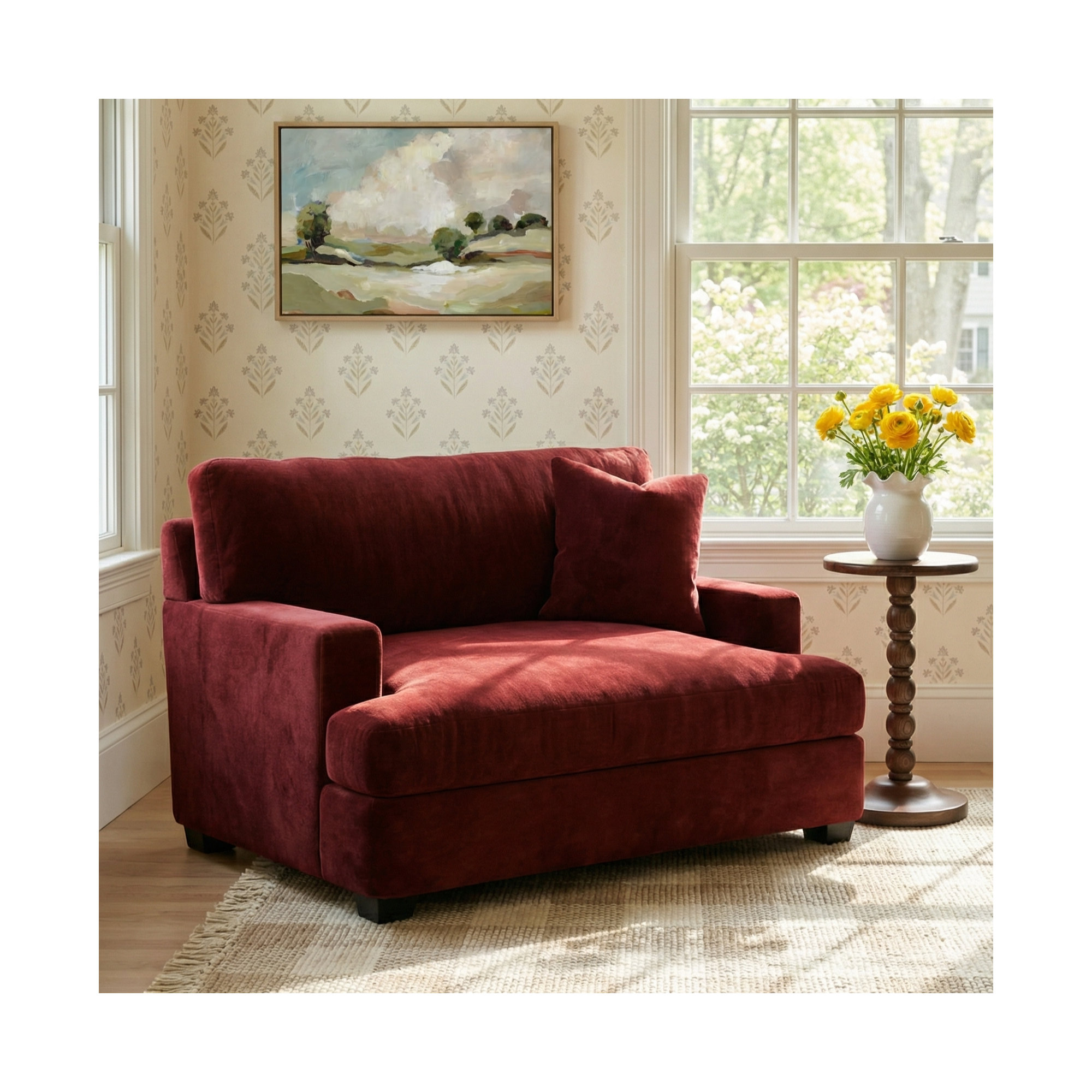 Emilio Upholstered Armchair, Bella Ruby Performance Velvet